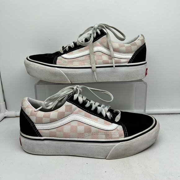Vans Shoes Womens 8 Platform Check Lace Low Pink White Black Skate Sneaker - Picture 1 of 8